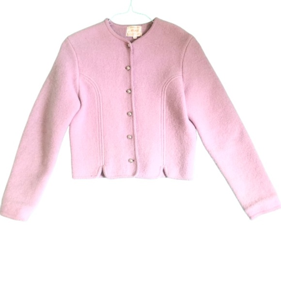 Vintage Lavender 100% Wool Cardigan Sweater Cropped 50s Jacket Silver Buttons - Picture 3 of 16